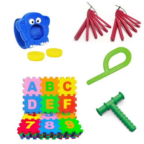 Image of Safe-O-Kid Sensory Development Combo | 1 P-Shape Chewy Tube, 1 T-Shape Chewy Tube, 2 Talk Tools, 1 Slap Band & 1 Puzzle Mat | Oral Motor & Sensory Therapy Kit for Kids - Assorted
