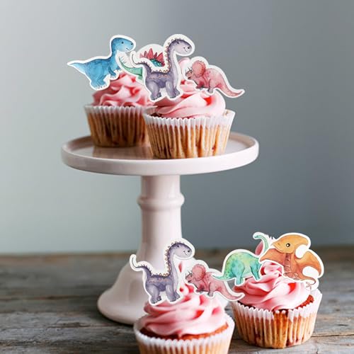 50 PCS Edible Dinosaur Cupcake Toppers Dino Dinosaur for Cake Decorating Wafer Paper Edible Dinosaur Cupcake Picks for Dino Theme Baby Shower Kids Birthday Party Cake Decorations Supplies