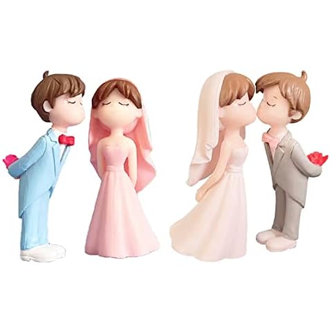 SWZY 2 Pairs Wedding Cake Toppers, Romantic Bride and Groom Figurines Couple Cake Topper Wedding Cake Decoration for Car Dashboard Decoration, Home Decor, Wedding Anniversary Accessories Cover