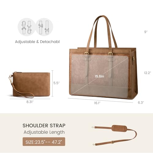 Image of LOVEVOOK Laptop Tote Bag for Women,15.6 Inch Vintage Laptop Bag with Clutch Purse, Large Capacity Leather Work Bag, Computer Bag Office Business Briefcase, Casual Handbag for Travel College Teacher