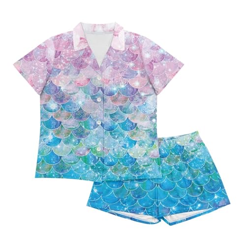 Image of Pjs Womens Short Sleeve Button Down Pajamas Set Two-Piece Nightwear with Pockets
