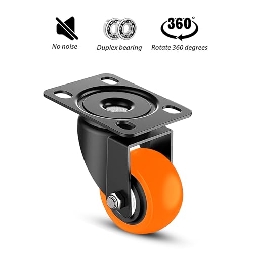 Image of 1.5 Inch Heavy-Duty PU Castor Wheels for Furniture, Swivel Caster Wheels Soft Rubber for Trolleys, Beds, Counters & Wheelchairs 300kg Load Capacity (Set of 4, 2 Brake + 2 Without Brake, Orange)