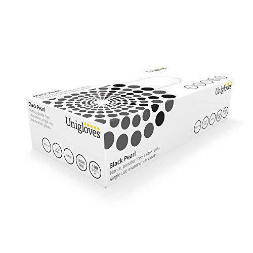 Unigloves GP0032 Guantes de nitrilo sin Polvo de Perla  100 Unidades, Negro, Small, Set