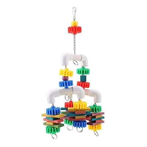 Furnoor Wooden Parrots Pet Chewing Biting Toy Tube Colorful Durable Abrasion-Resistant Birds Cage Hanging Chewing Toys Cover