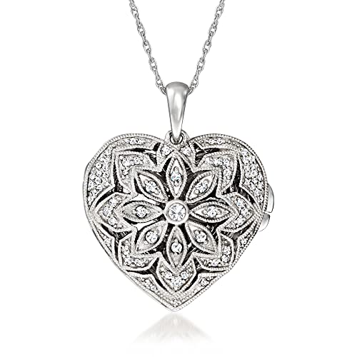 Ross-Simons 0.25 Ct. T.w. Diamond Floral Heart Locket Necklace In Sterling Silver. 18 Inches #TOP22