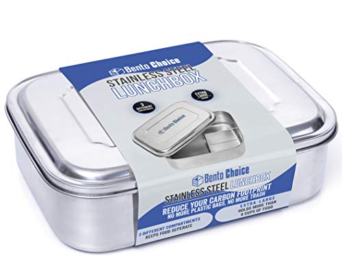 Stainless Steel Bento Lunch Box EXTRA LARGE. 3 Sections Holds Sandwich and Two