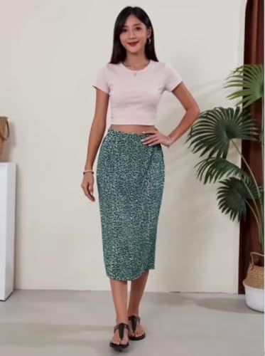 Image of Naggoo Midi Skirts for Women Summer Elastic High Waisted Basic Straight Skirt with Slit