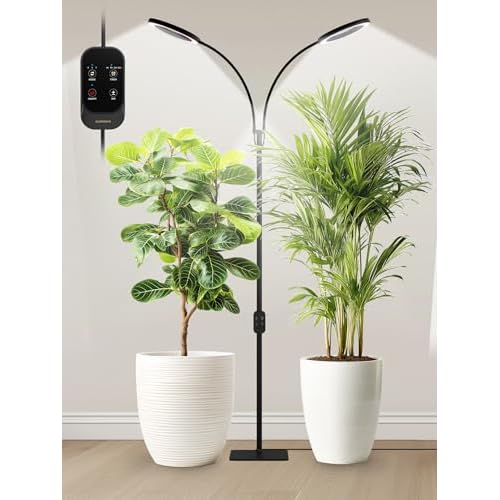 GLOWRIUM Grow Lights for Indoor Plants, Full Spectrum LED Grow Light, Stepless Dimming,3 Lighting Mode and Adjustable Height, Plant Light with 3/9/12/16H Timer (Black, 48W) Black 48W