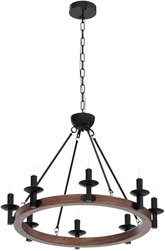 Miniatura 4 de Wellmet lámpara de araña de hierro con 8 luces para comedor de 28 pulgadas, estilo vela con rueda de camión, lámpara de techo rústica para