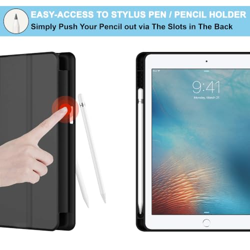 Image of CEDO Smart Case for iPad 5 (5th Gen) / iPad 6 (6th Gen) 9.7 in Tri-Fold Flip Folio Cover | Pencil Holder | Auto Wake-Up /Sleep Mode | Multi View Angles Stand TPU Backcover (Black)