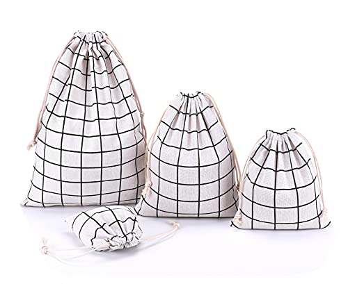 abaría - 4 Unidades Bolsa de algodón Grande - Bolsa Inserto Organizador para Ropa Juguete pañales - Bolsos Inserto bebé - Grande 30 x 41 cm, Mediano 25x 30 cm, pequeña 19 x 23 cm, Mini 14 X 16 cm