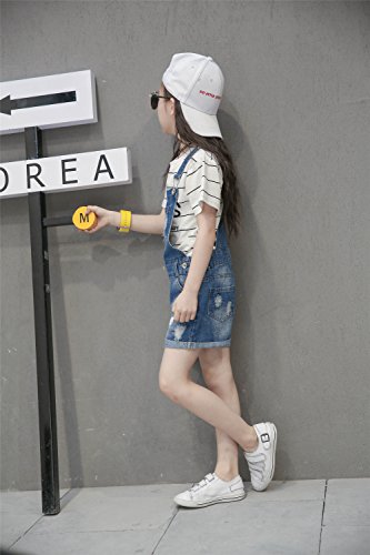 Image of KIDSCOOL SPACE Baby Little Girl Jean Overalls,Big Ripped Denim Shortall