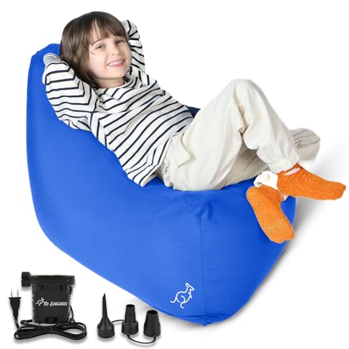 Image of TED KANGAROO Sensory Chair for Kids - Inflatable Peapod Calming Chair with Electric Air Pump, Sky Blue Cloth Cover