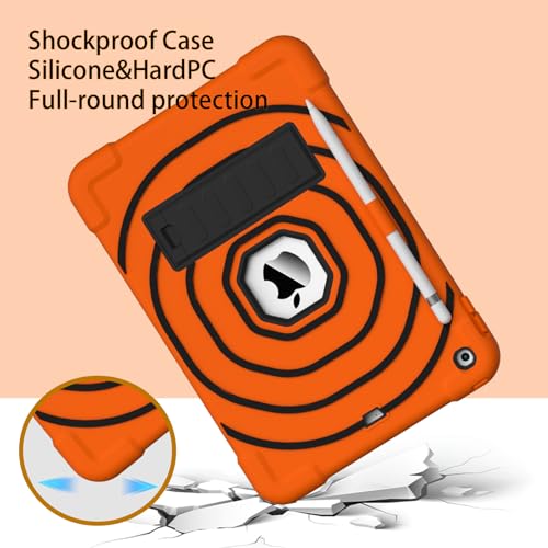 Coque iPad 10.2 antichoc orange et noir avec support et porte-crayon