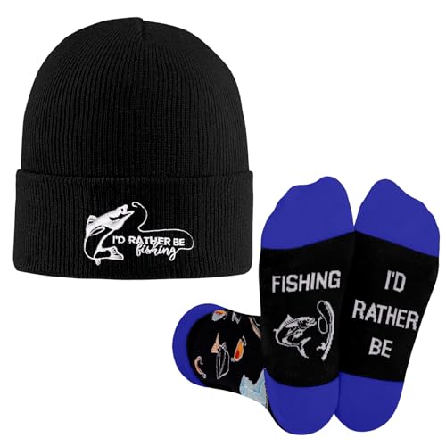 Zidoley Fishing Gifts for Men, Beanie Hat, Knit Cap, Winter Hat and Funny Socks, for Him, Boys, Dad, Son, Husband, Boyfriend, Grandpa, Gifts for Fisherman