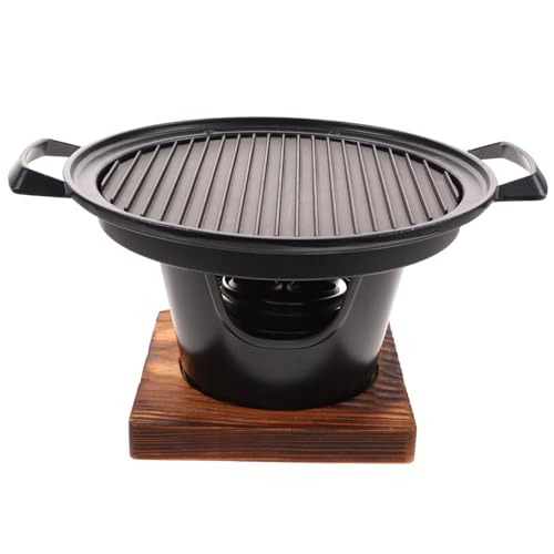 BESTonZON Barbacoa Portátil para Personas con Placa de Aluminio y Base de Madera sin Humo Resistente y Práctica para Camping y Exteriores