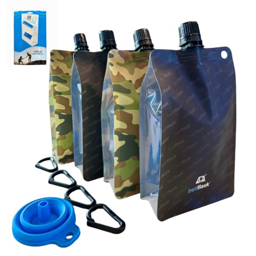 BellFlask - 15 oz. Plastic Flask, Patented, Flexible, Metal-Free, Reusuable, BPA-Free with Carabiner Clip and Filling Funnel