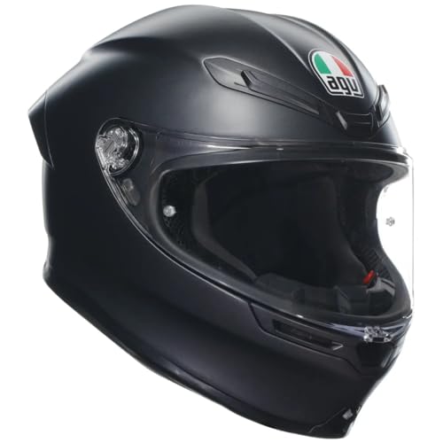 AGV - K6 S E2206 MPLK, Casco Moto Integrale Stradale Racing in Fibra Carboaramidica, Leggero, Aerodinamico, Visiera Panoramica Antigraffio, Interni Rimovibili, Predisposizione Pinlock, Nero Opaco, XL