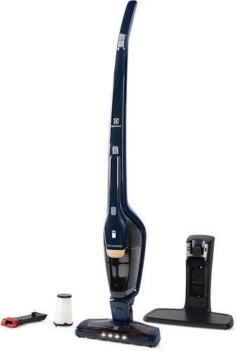 Electrolux Aspirador de Pó vertical bateria Ergorapido 2 em 1 luz frontal LED 45 min base recarregamento pedal limpeza facil da escova rotativa aspira escova capacidade 420Ml ERG28 Bivolt Azul
