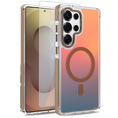 Image of Magnetic Case for Samsung Galaxy S25 Ultra [Compatible with Magsafe] [Cute Fashion Fluorescent Design] [1 Screen Protector] Slim Translucent Matte Case for Galaxy S25 Ultra 6.9 inch, Desert