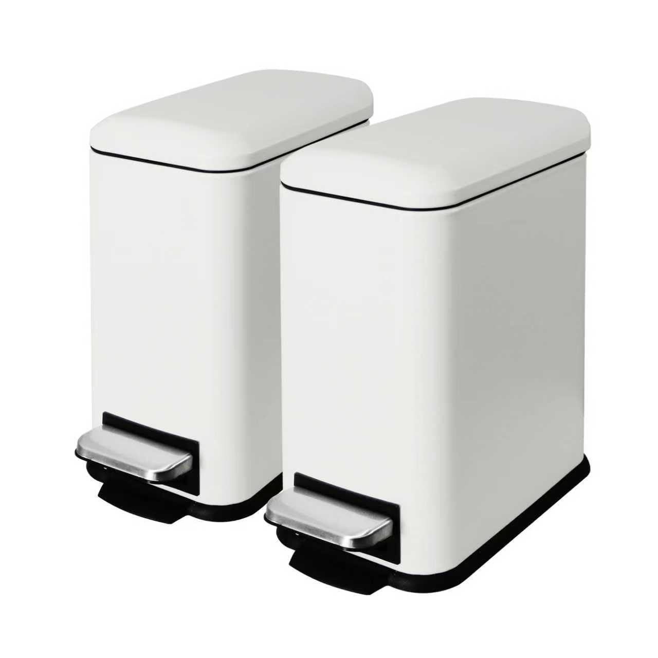 2 Pack Bathroom Small Trash Can, 1.3 Gallon Small Garbage Can with Lid, Inner Bucket, Step Pedal Stainless Steel Wastebasket for Bedroom, Office, Kids Rooms, 5 Liters,White