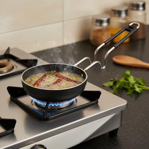 Image of LAZYwindow Iron Tadka Pan with Steel Handle, Induction Compatible | Compatible with gas, electric, and induction cooktops