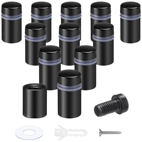 Image of Pelopy 12 Pcs Sign Standoff Screws Advertising Screws Stainless Steel Wall Standoff Mounts Glass Acrylic Nail (1 /2 x 3 /4 Inch,Black)