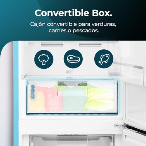Cecotec Koelkast Combi 2 deuren Retro 294 L Bolero CoolMarket Combi Origin 294 Blue E Hoogte 190 cm 60 Breedte Total No Frost, Multi Cooling, Ultra Fresh, Convertible Box, Blauw - Image 7