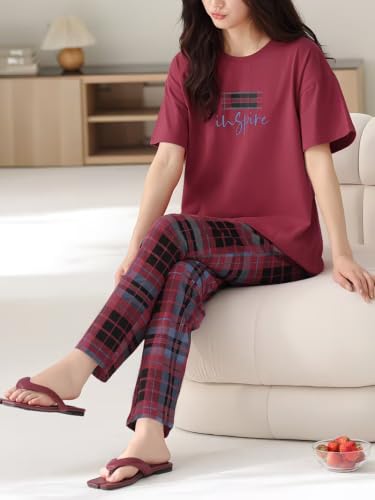 Image of Celary Korean Women's Pyjama Set|Half Sleeve T-Shirt & Printed Pyjama Set for Women|Size:- M to 4XL|Soft Cotton Blend Comfortable Night Suit for Women