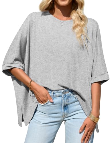 Tankaneo Womens Oversized Tshirts Batwing Short Sleeve Asymmetric Hem Tops Summer Casual Loose Fit Tunic Tee Shirts