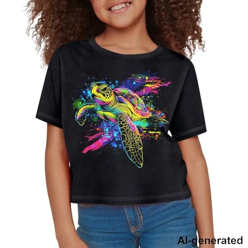Image of Cute Crop Tops for Girls Short Sleeve Summer T Shirts Fashion Graphic Tees Crew Neck Pullover Tee 5-14 Years