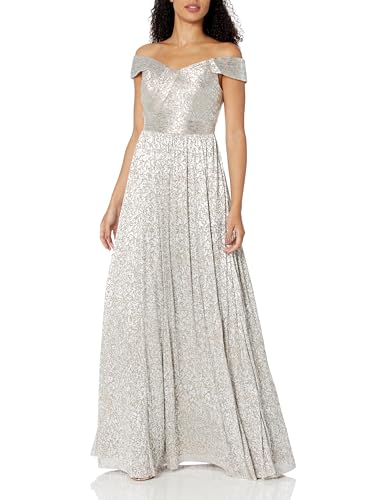 Aidan Mattox by Adrianna Papell Women's Off The Shoulder Gown, Silver/Gold