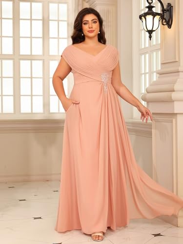 YOFF Double V Neck Mother of The Bride Dresses Sequin Lace Appliques Pleated Chiffon Formal Evening Prom Dress YO2224