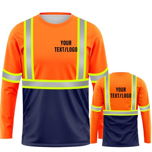 YOWESHOP High Visibility Custom Safety Shirts for Men?Long Sleeve Crewneck T-Shirt?S Orange-Blue5