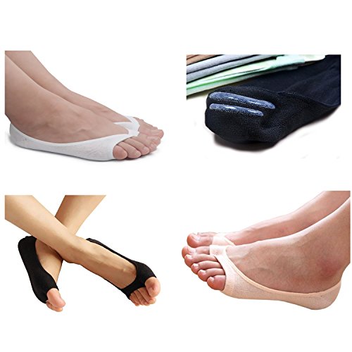 Image of seven wolves Womens Peep Toe Socks 6 Pairs, Toeless Cotton No Show Socks Non Slip Shoe Liner