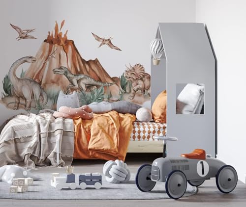 Vinilo decorativo de dinosaurios con volcán para pared miniatura 3