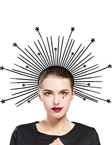 Fantherin Womenâ€™s Mary Halo Crown Headband Zip Tie Spiked Halo Crown Goddess Headpiece Headdress for Cosplay Costume Party (Star-Black)