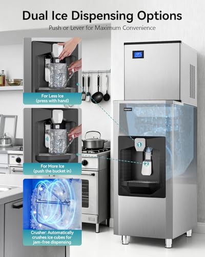 Image of EUHOMY Commercial Ice Maker Machine 500Lb /24H, Ice Ready in 10-15 min,SECOP Compressor, Industrial Ice Machine with 130Lbs Automatic Ice Bin Dispenser, Ice Maker Machine for Hotel /Restaurant /Business