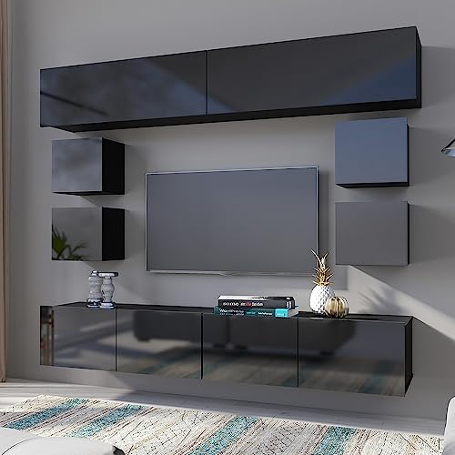 Lomadox Wohnwand Anbauwand schwarz Hochglanz 8-teilig Modern, mit 2 TV-Lowboards, 2 Stauraumschränke, 4 Regalwürfel Lomadox Wohnwand Anbauwand schwarz Hochglanz 8-teilig Modern, mit 2 TV-Lowboards, 2 Stauraumschränke, 4 Regalwürfel