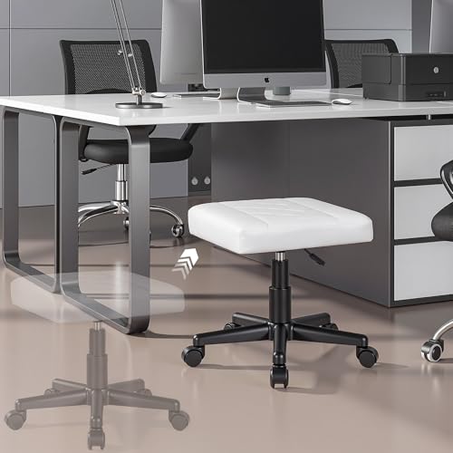 Image of VECELO Under Desk Footrest, PU Ergonomic Foot Rest with Wheels, Comfort Padding, Height Adjustable for Relieving Leg Pain, Stiffness, and etc, White