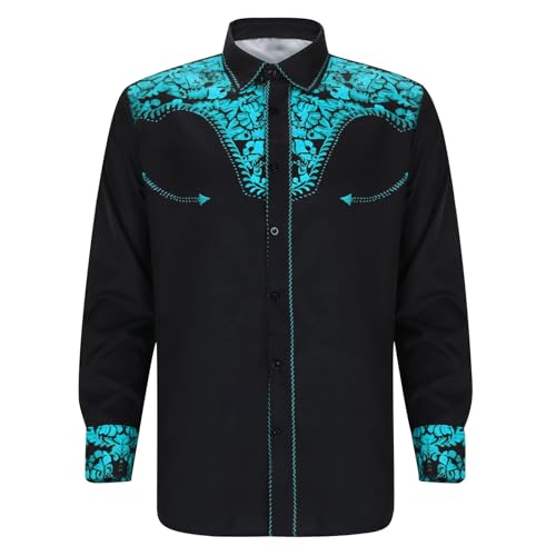 Image of Long Sleeve Men's Shirt Tops Spring Men's 3D Printed Long Sleeve Shirt Fashion Men's Casual Floral Shirt, sky blue, XXL