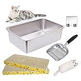 XLL - Bandeja de arena para gatos para dos gatos, adecuada para guardar 2 o más gatos, 61 cm de largo por 40 cm de ancho por 20 cm de profundidad. Muchos gatos prefieren en la caja de arena abierta ya que es fácil de acceder, pero les encantará cuando vean que hay más espacio, y la caja es profunda, los gatos no podrán extender la arena por todo el suelo.