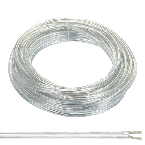 PATIKIL Cable de PVC Cubierto de 33 Pies, 18/2, 300V, SPT-2, Cable Aislado Resistente al Calor y Flexible para Lámparas Led, Cables de Audio, Transparente, Certificado UL