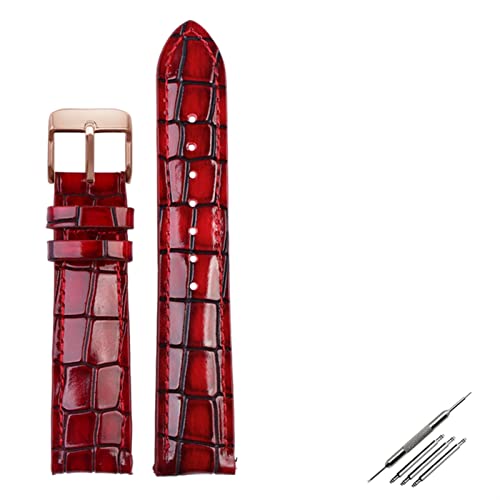 Bracelet montre cuir 20mm rouge résistant boucle or rose