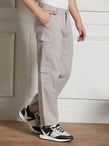 Image of Dennis Lingo Men Cotton Lycra Solid Stretchable Cargo Trousers
