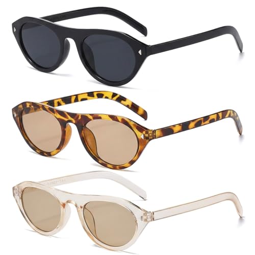 Gafas de sol polarizadas para mujer, 3 piezas con protección UV, diseño retro de ojo de gato, opciones de color incluyendo marco negro, marco de concha de tortuga y marco champán