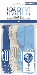 Unique 83400 Polka Dots 50th Birthday Latex Balloons, 12" | Assorted | 6 Pcs, Blue, Age 50