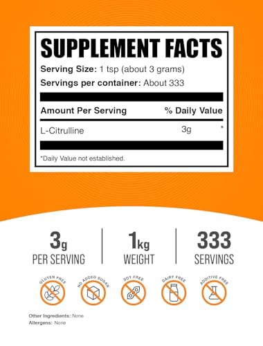 Image of BulkSupplements.com L-Citrulline Powder - Citrulline Supplement, Nitric Oxide Supplement - Unflavored & Gluten Free - 3g per Servings, 1kg (2.2 lbs) (Pack of 2)
