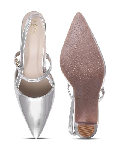 Image of JM LOOKS Slingback Pumps Elegant Dressy Heels for Women Closed Toe Pointy High Heels Wedding Bride Prom Party Evening Shoes