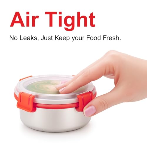 Image of Tanjiae Stainless Steel Lunch Snack Containers Set | Leak Proof 304 Stainless Steel Food Containers with Silicone Lids - Perfect Metal Lunch Box for School and Daycare (Red Snack Box, Pack of 6)